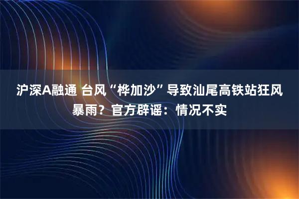 沪深A融通 台风“桦加沙”导致汕尾高铁站狂风暴雨？官方辟谣：情况不实