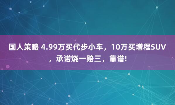 国人策略 4.99万买代步小车，10万买增程SUV，承诺烧一赔三，靠谱!